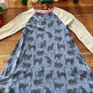Boden Blue Cat Print dress with Gray Sleeves